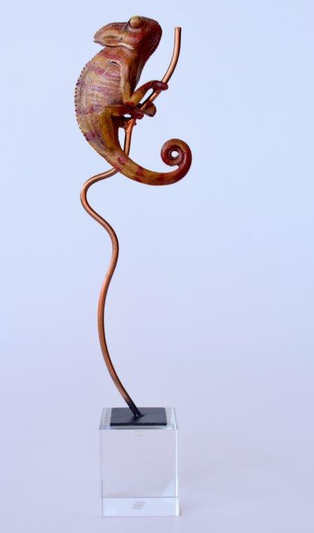 Red & Brown Chameleon On Crystal Base